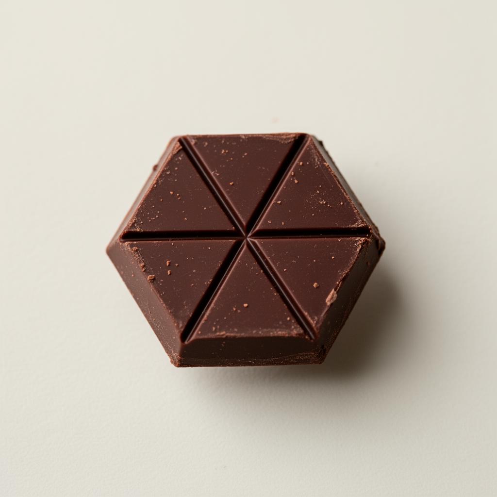 Hexagonal piece of dark chocolate with six precision score lines